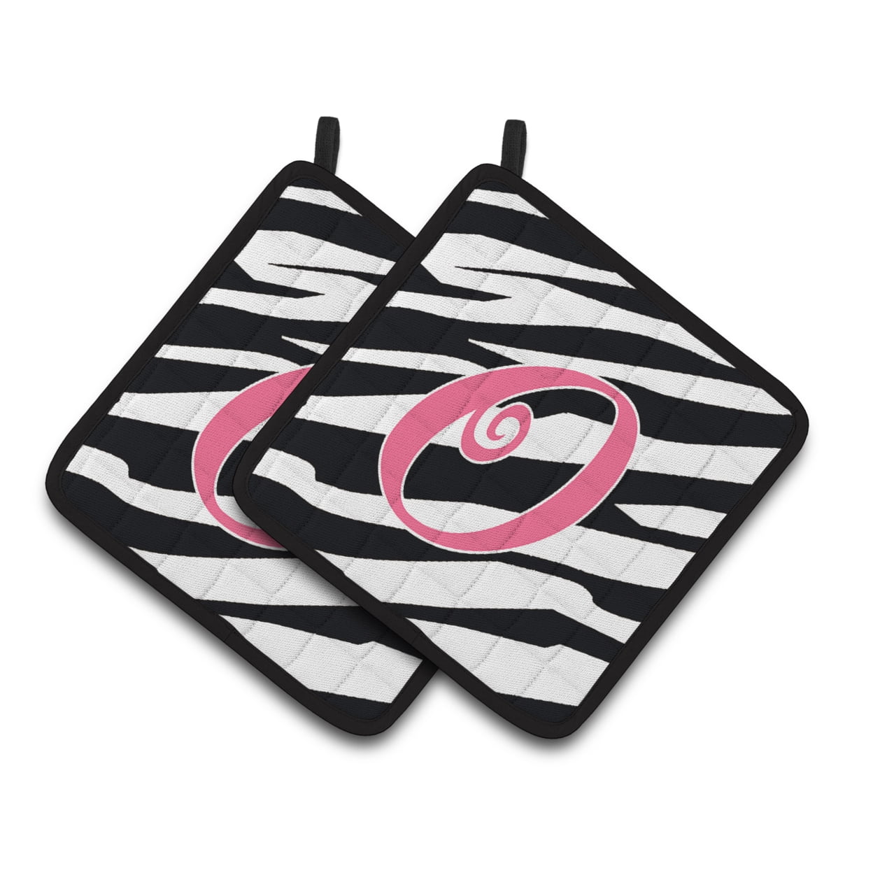 Carolines Treasures CJ1037-OPTHD Letter O Initial Zebra Stripe and Pink Pair of Pot Holders, 7.5HX7.5W, multicolor