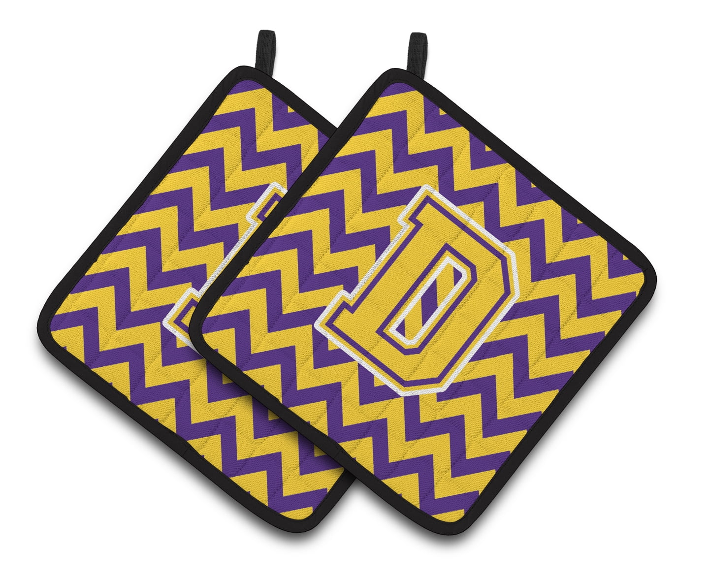 Caroline's Treasures Holders Letter D Chevron Purple and Gold Pair of Pot Holders, Polyester Fabric, 7.5 X 7.5 inch