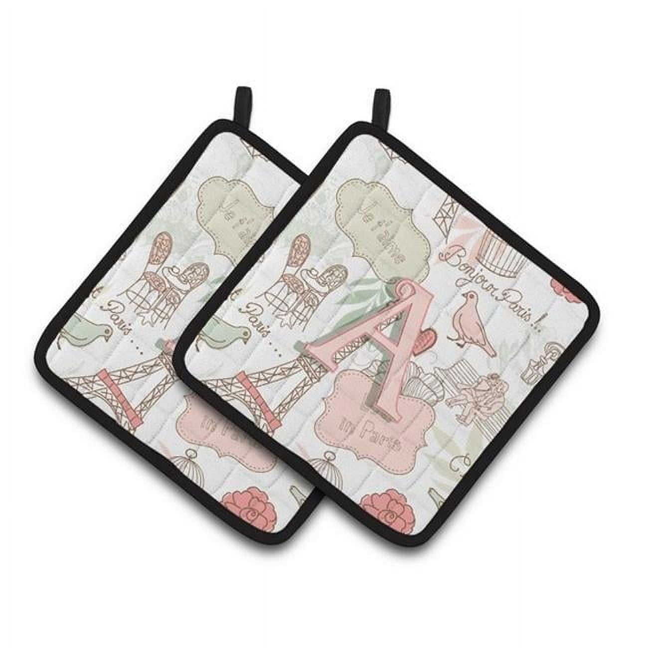 Carolines Treasures CJ2002-APTHD Letter A Love in Paris Pink Pair of Pot Holders, 7.5 x 3 x 7.5 in.