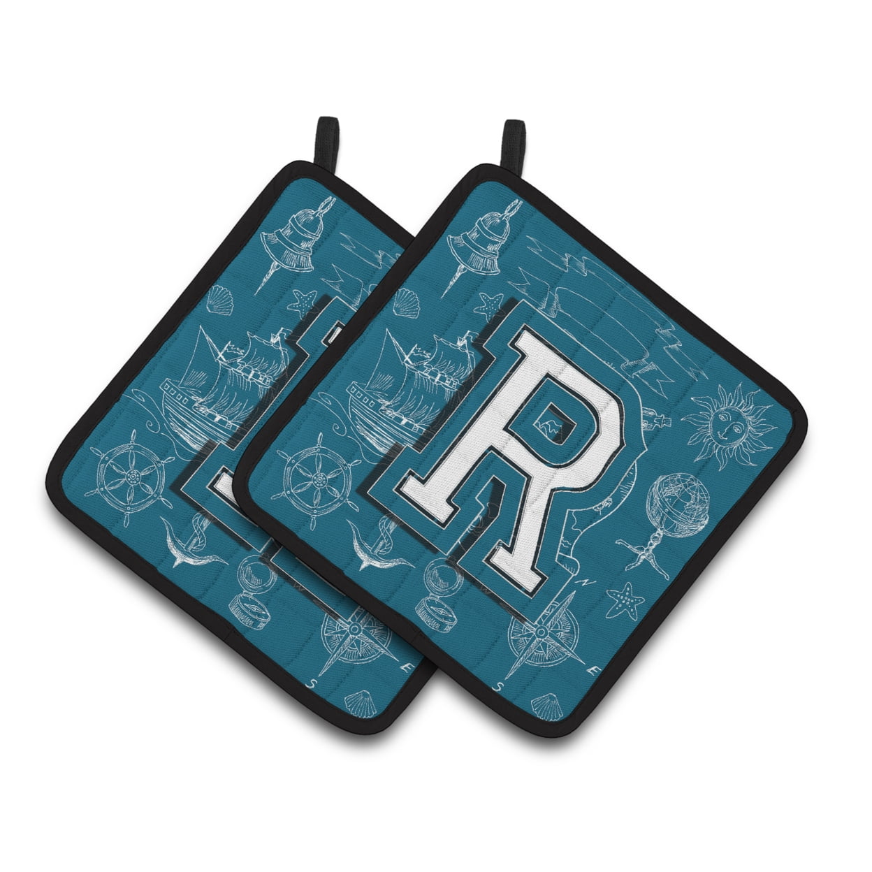 Letter R Sea Doodles Initial Alphabet Pair of Pot Holders