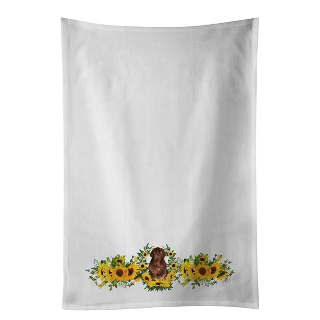 Carolines Treasures CK2967WTKT 28 x 19 in. Unisex Newfoundland in Sunflowers White Dish Towels Kitchen Towel - Set of 2