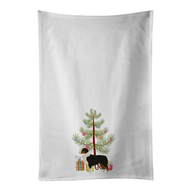 Carolines Treasures CK3516WTKT 28 x 19 in. Unisex Australian Shepherd Christmas Tree White Dish Towels Kitchen Towel - Set of 2