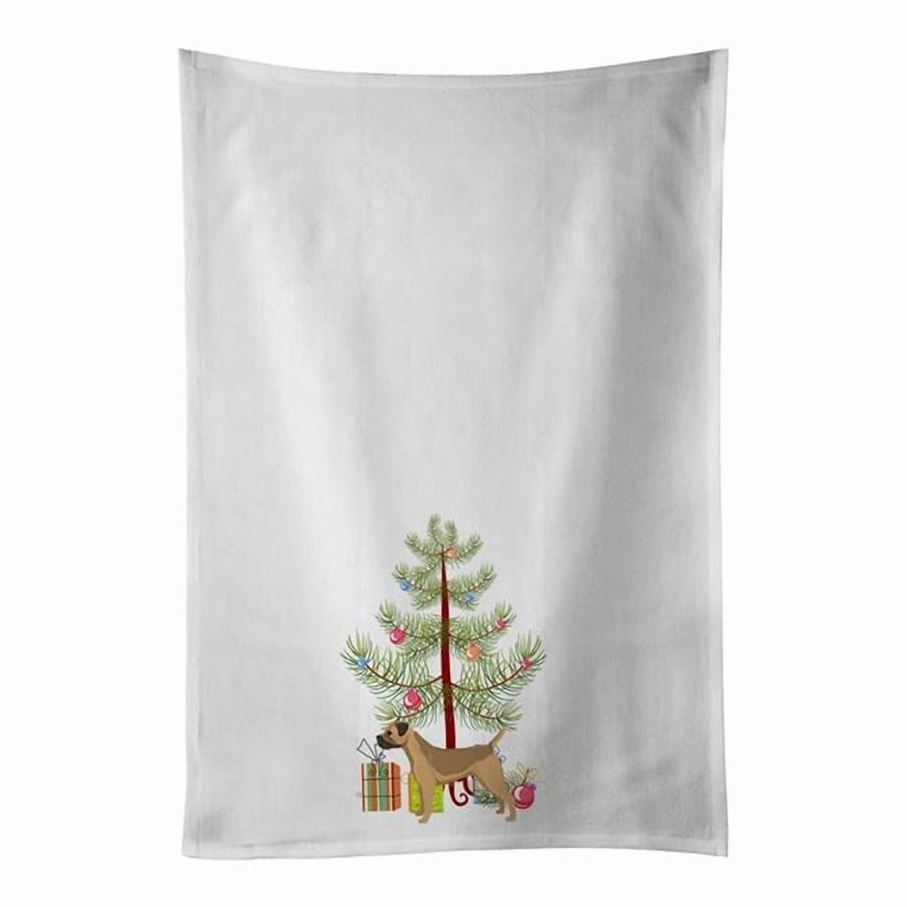 Carolines Treasures CK3523WTKT 28 x 19 in. Unisex Border Terrier Christmas Tree White Dish Towels Kitchen Towel - Set of 2
