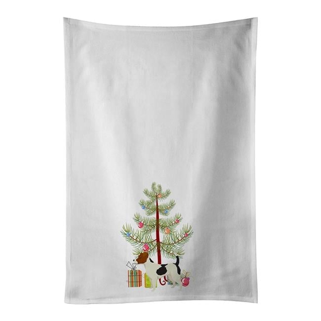 Carolines Treasures CK3547WTKT 28 x 19 in. Unisex Jack Russell Terrier Christmas Tree White Dish Towels Kitchen Towel - Set of 2