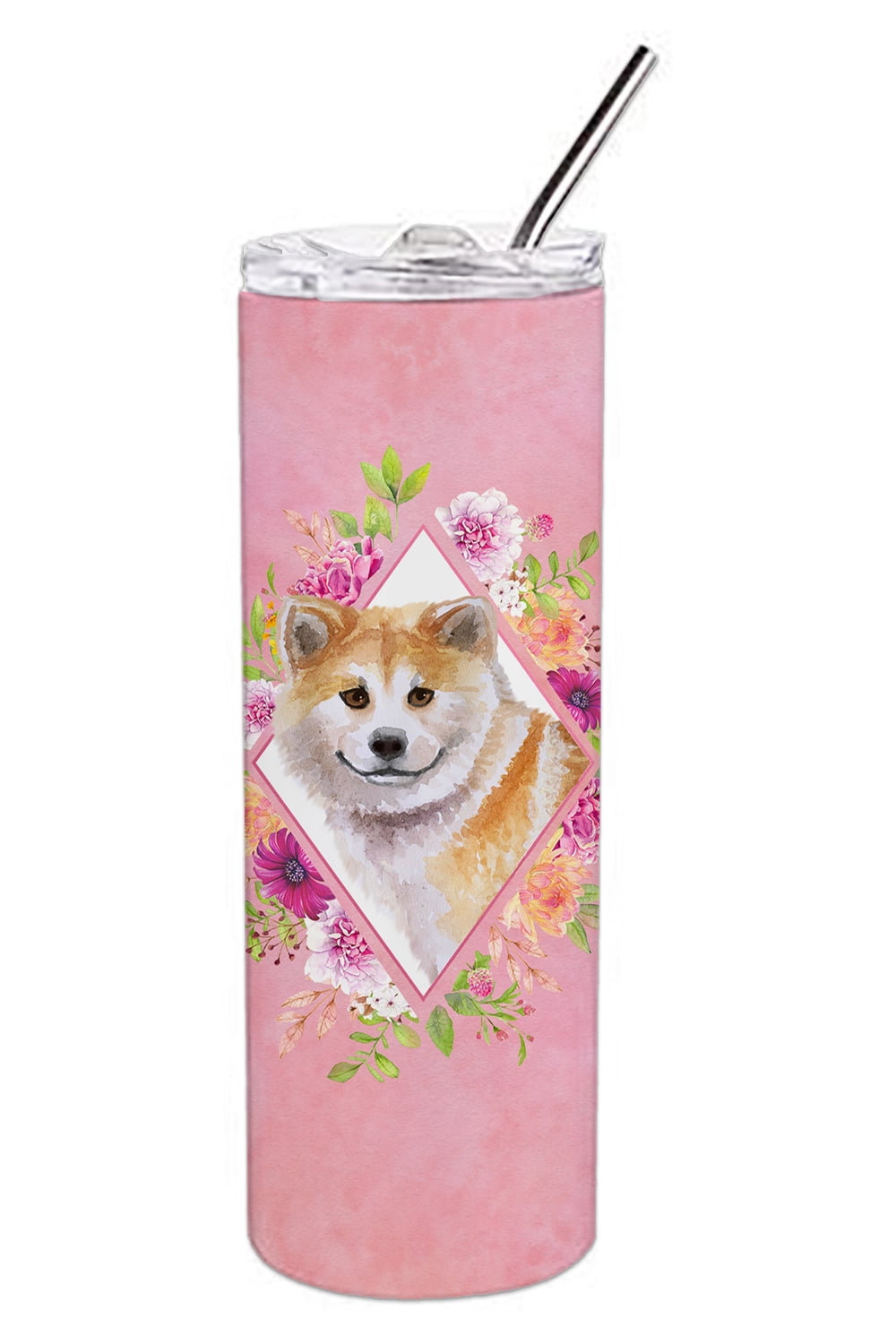 Carolines Treasures CK4183TBL20 Shiba Inu Pink Flowers Stainless Steel 20 oz Skinny Tumbler 20 oz multicolor