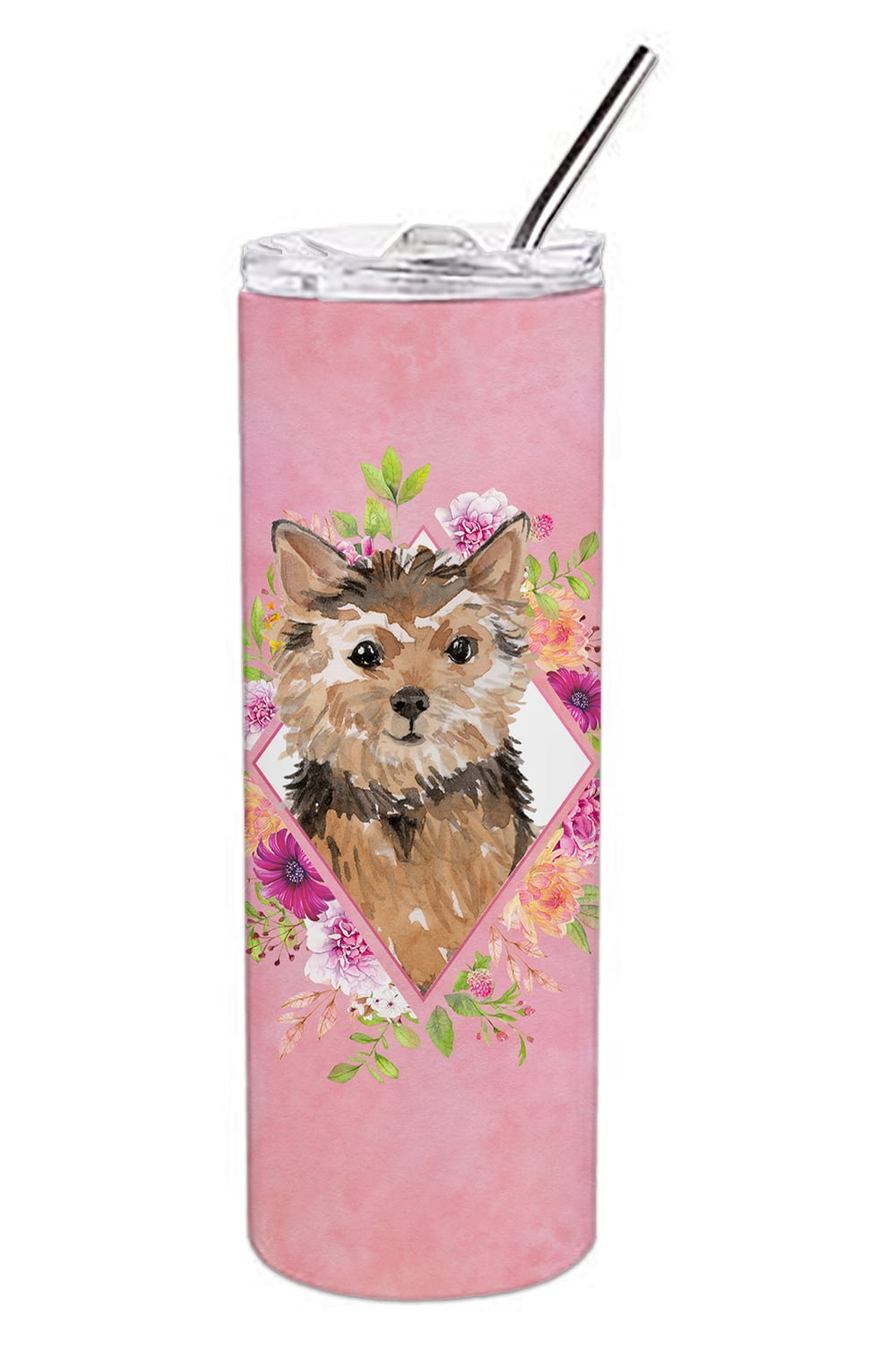 Carolines Treasures CK4220TBL20 Norwich Terrier Pink Flowers Stainless Steel 20 oz Skinny Tumbler 20 oz multicolor