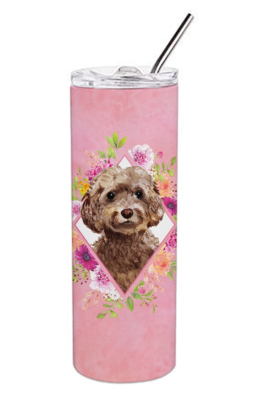 Carolines Treasures CK4253TBL20 Chocolate Cockapoo Pink Flowers Stainless Steel 20 oz Skinny Tumbler 20 oz multicolor