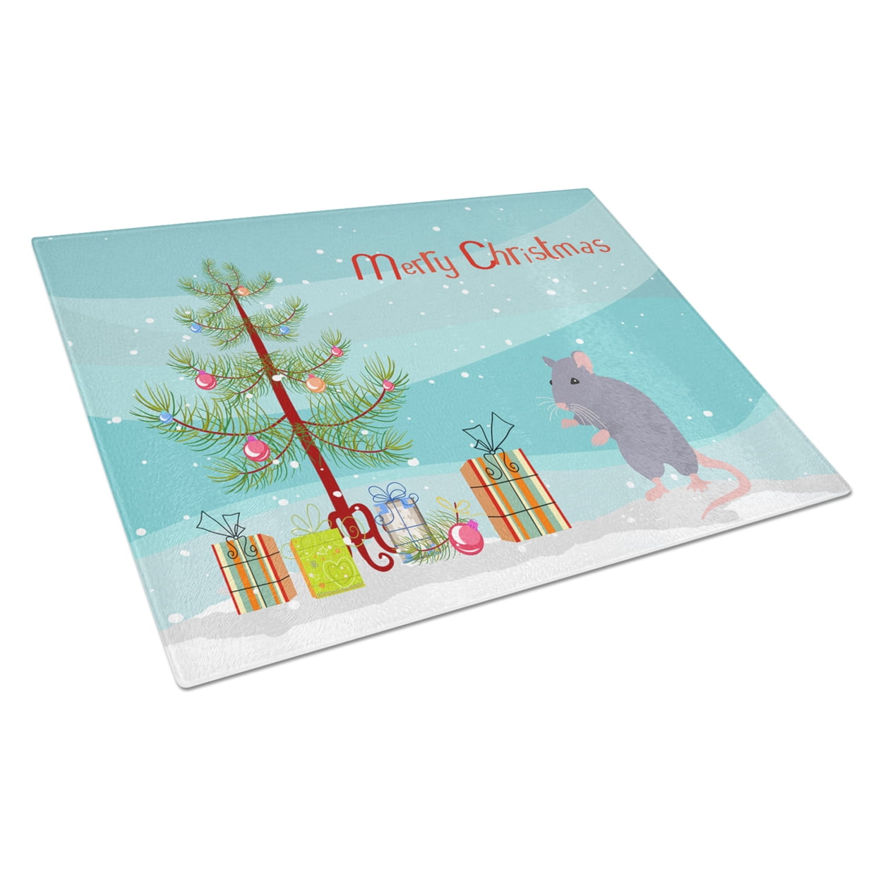 Carolines Treasures CK4469LCB Blue Rat Merry Christmas Glass Cutting Board Large, 12H x 16W, multicolor