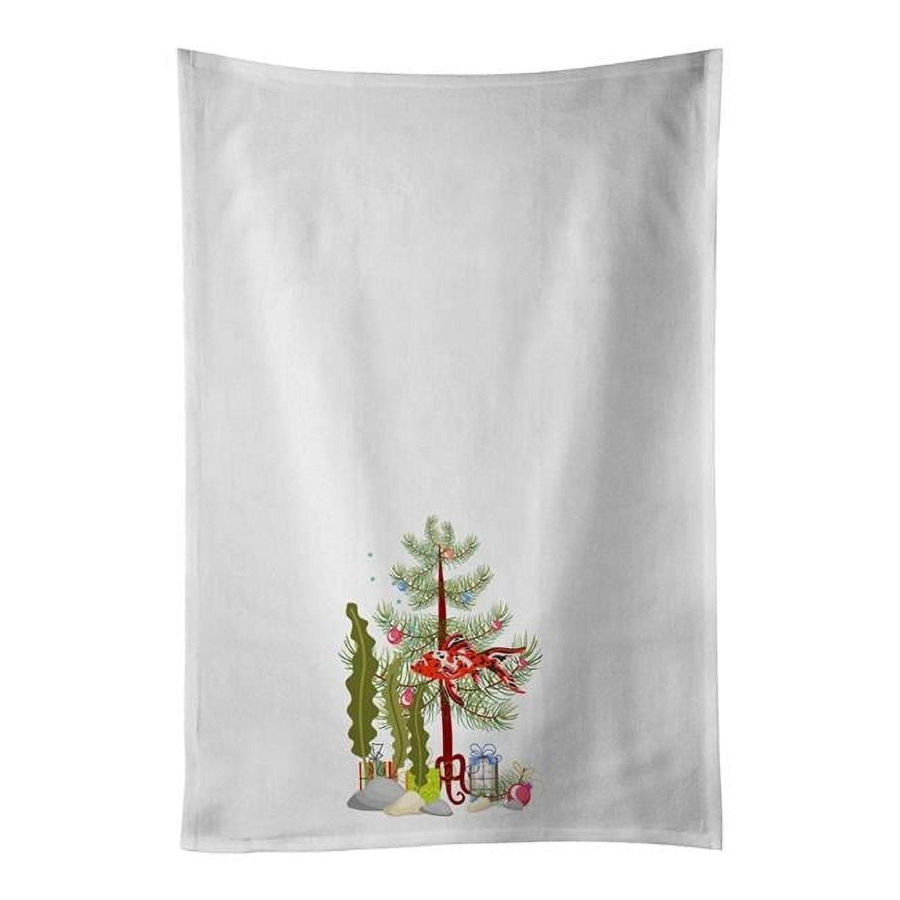Carolines Treasures CK4517WTKT 28 x 19 in. Unisex Shubunkin Goldfish Merry Christmas White Dish Towels Kitchen Towel - Set of 2