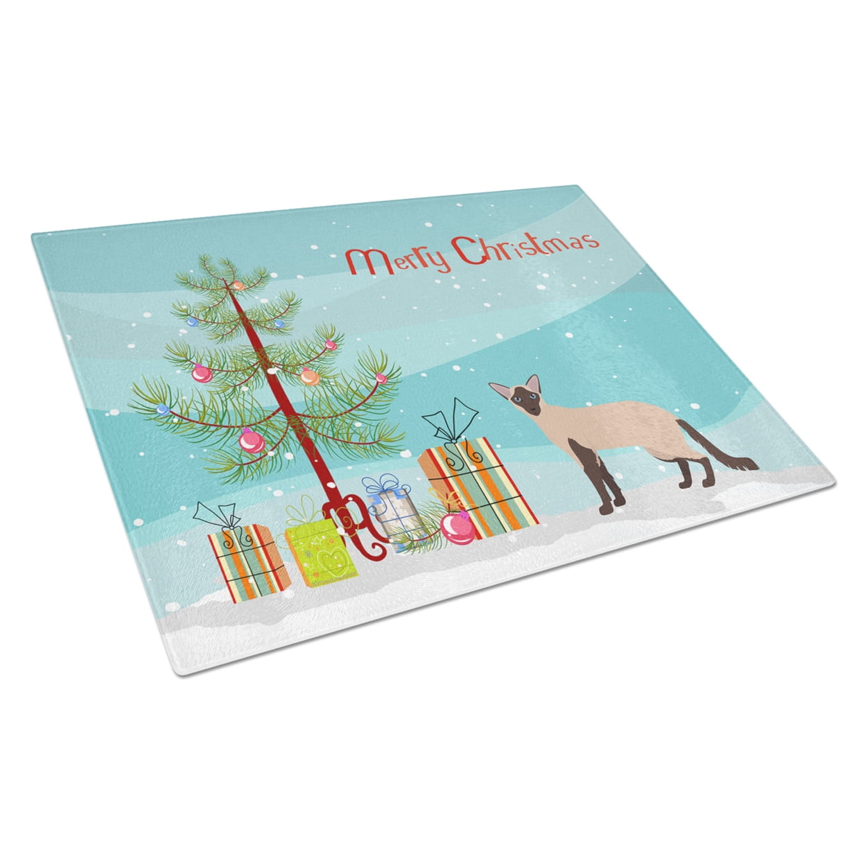 Carolines Treasures CK4590LCB Colorpoint Longhair Cat Merry Christmas Glass Cutting Board Large, 12H x 16W, multicolor