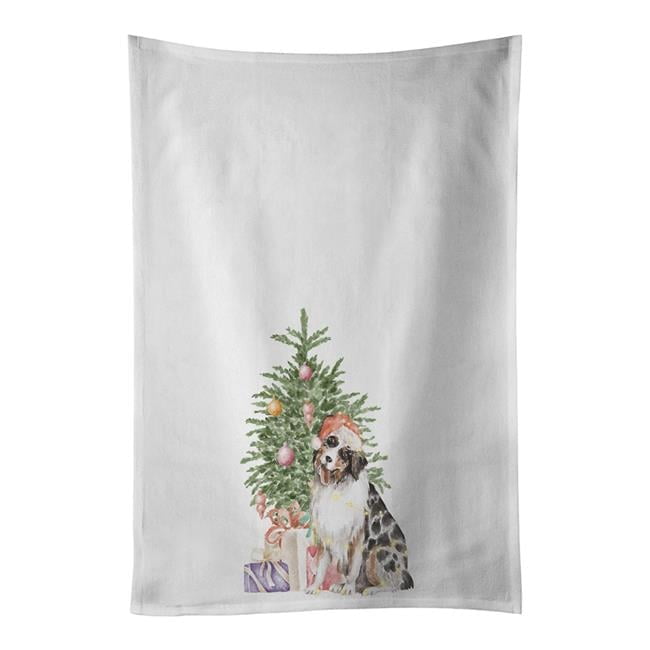 Carolines Treasures CK8199WTKT 28 x 19 in. Unisex Australian Shepherd No.2 Christmas Presents & Tree White Dish Towels Kitchen Towel - Set of 2