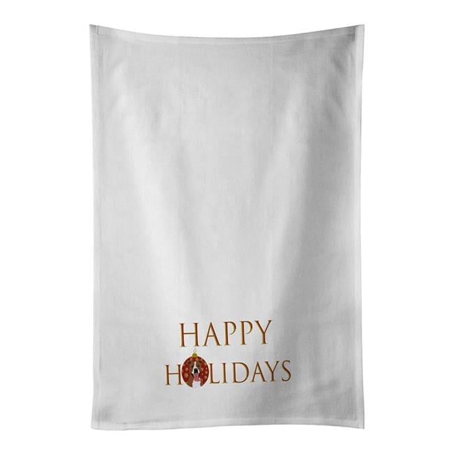 Carolines Treasures CK9294WTKT 28 x 19 in. Unisex Pit Bull Fawn No.2 Happy Holidays White Dish Towels Kitchen Towel - Set of 2