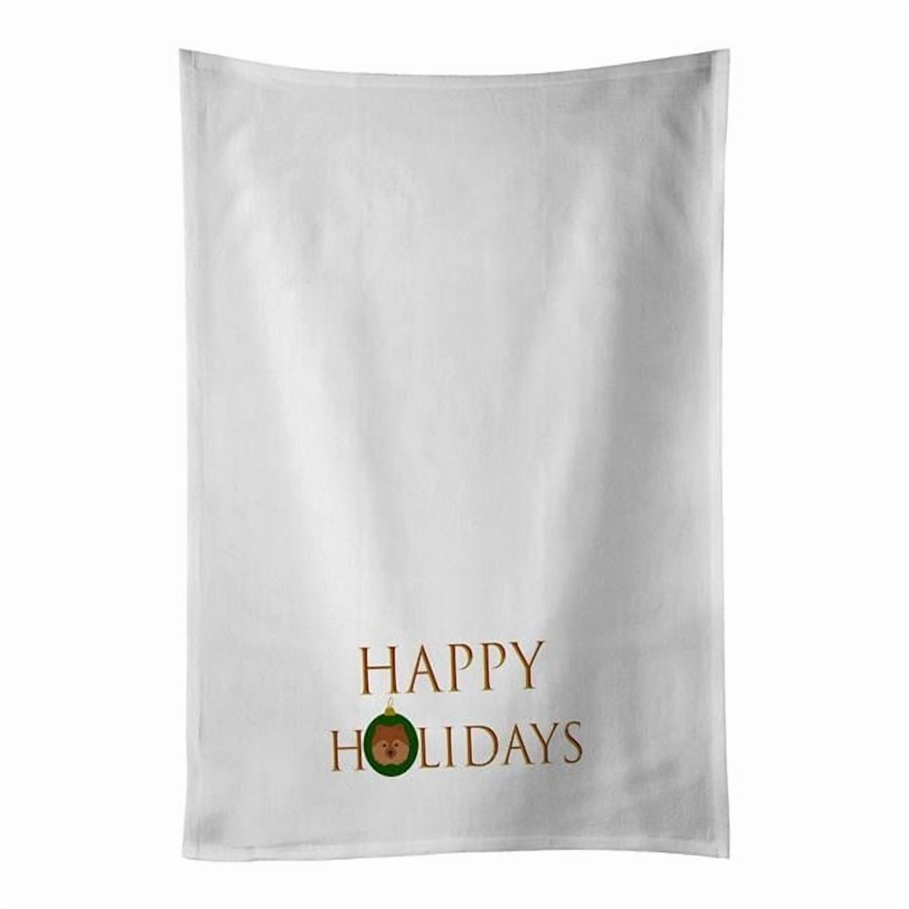Carolines Treasures CK9567WTKT 28 x 19 in. Unisex German Spitz-Dog Face Happy Holidays Christmas White Dish Towels Kitchen Towel - Set of 2
