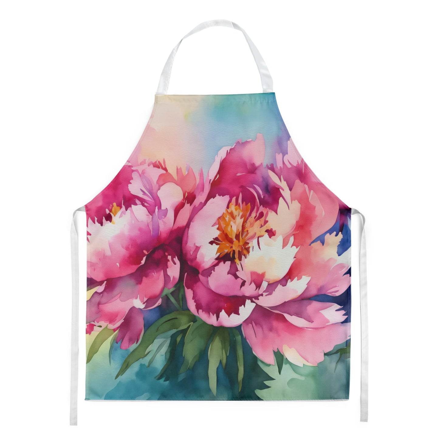 Peonies in Watercolor Apron 27 in x 30 in