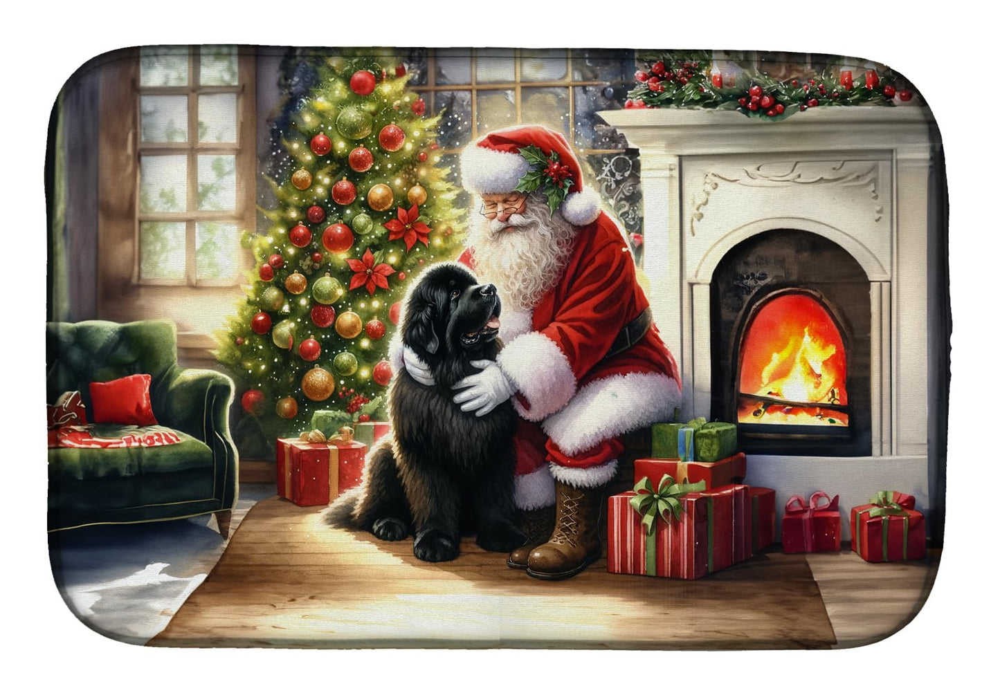 Carolines Treasures DAC4143DDM 21 x 14 in. foundland & Santa Claus Dish Drying Mat