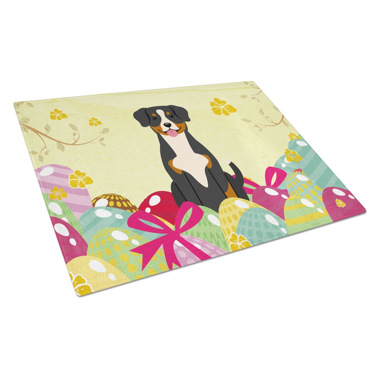 Carolines Treasures Easter Eggs Entlebucher Glass Cutting Board Large 12H x 16W multicolor