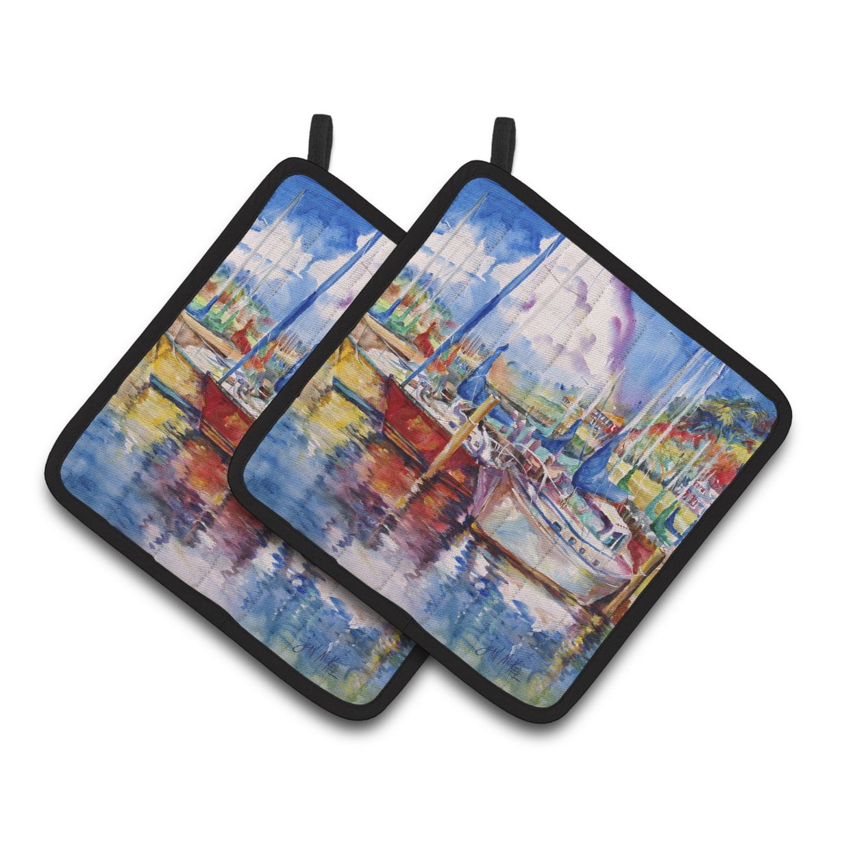 Carolines Treasures JMK1247PTHD Tree Boats Sailboats Pair of Pot Holders , 7.5HX7.5W, multicolor
