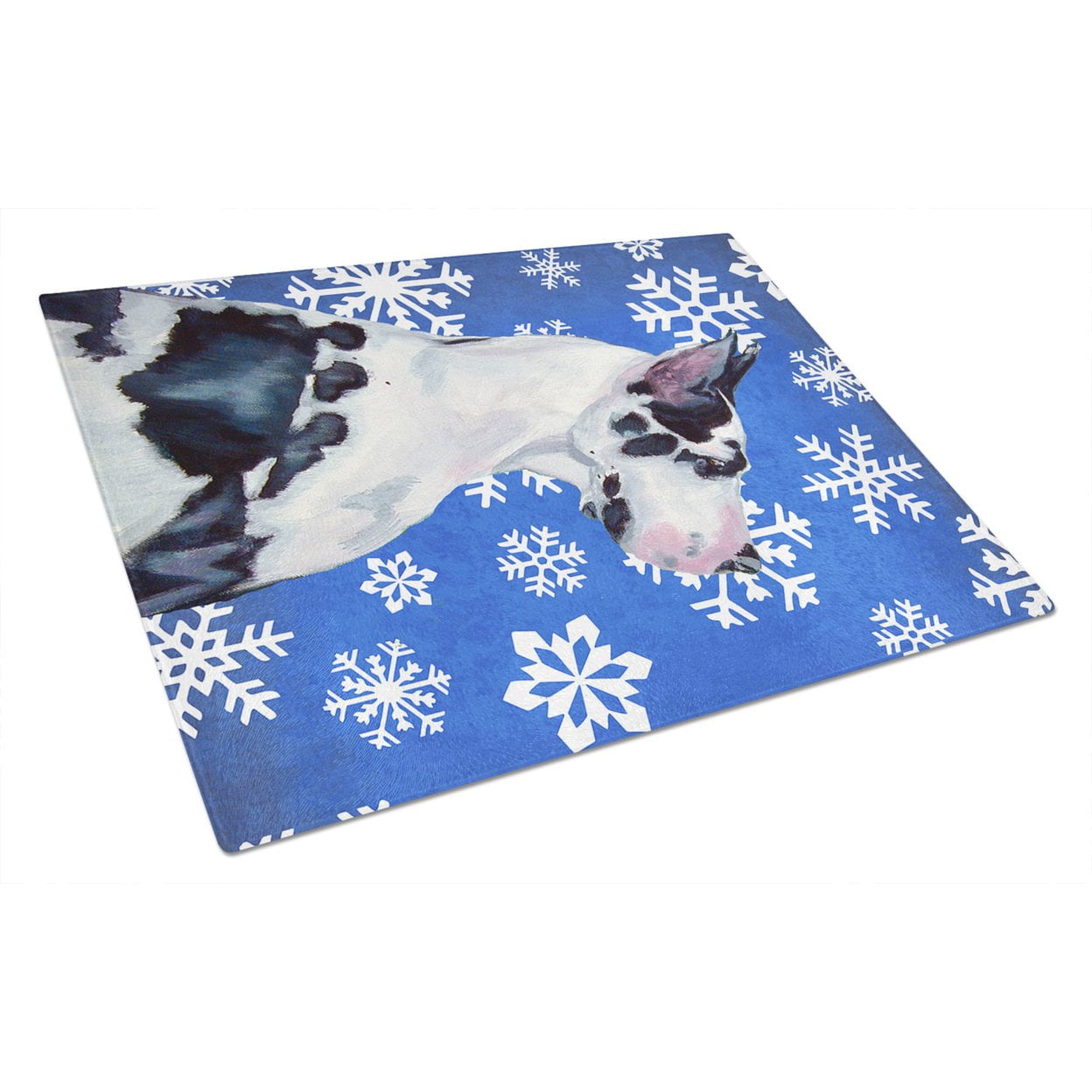 Carolines Treasures LH9281LCB Great Dane Tabla de Cortar de Vidrio Navideña con Copos de Nieve de Invierno Grande, 12 H x 16 W, multicolor