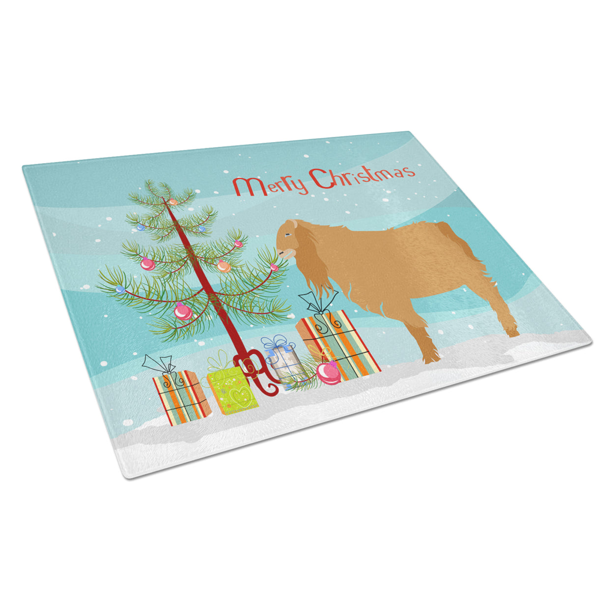 Carolines Treasures Lamancha Goat Christmas Glass Cutting Board Large Teal 12H x 16W multicolor