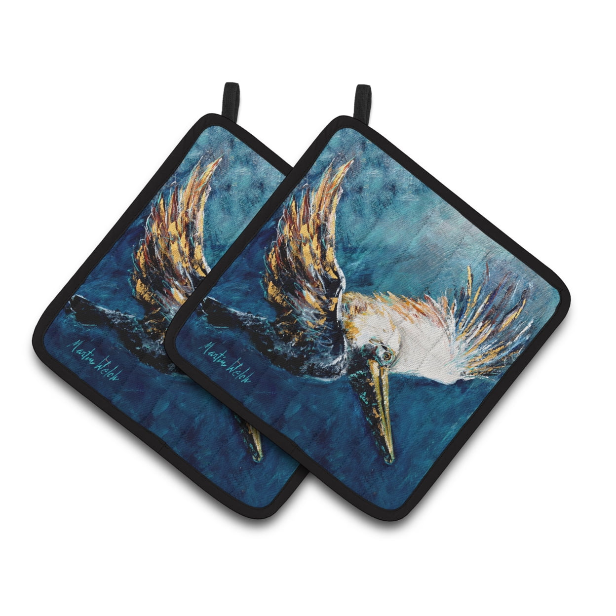 Carolines Treasures MW1135PTHD Pelican Go For It Pair of Pot Holders , 7.5HX7.5W, multicolor