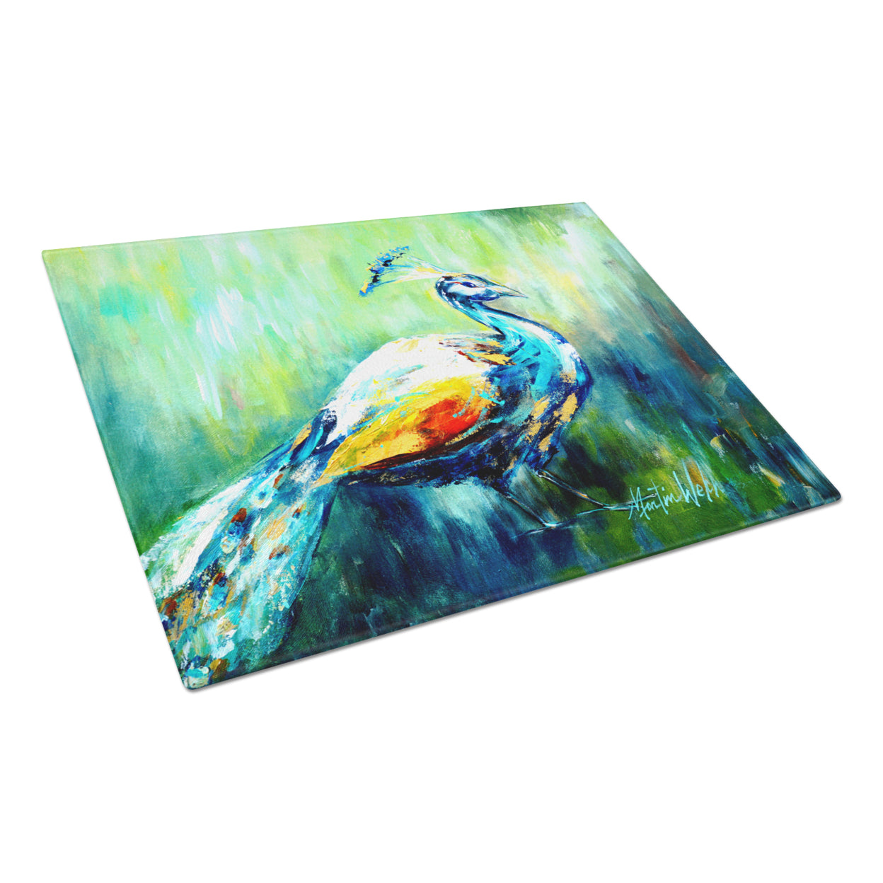 Carolines Treasures MW1160LCB Proud Peacock Green Glass Cutting Board Large, 12H x 16W, multicolor