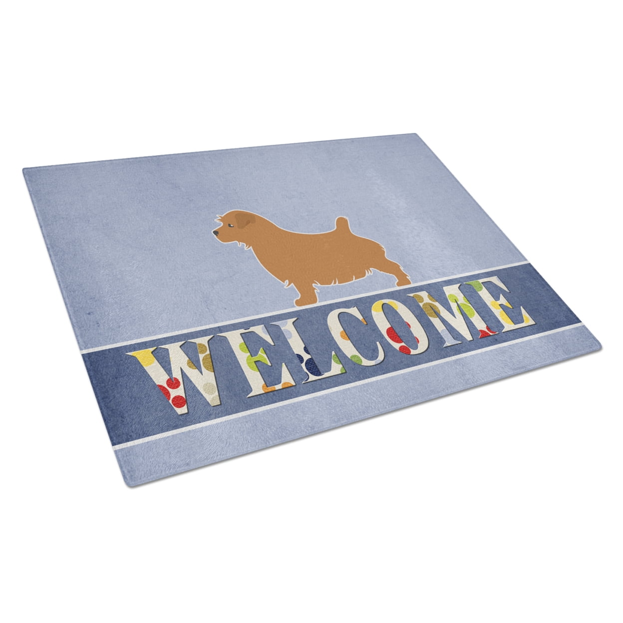Carolines Treasures Norfolk Terrier Welcome Glass Cutting Board Large 12H x 16W multicolor