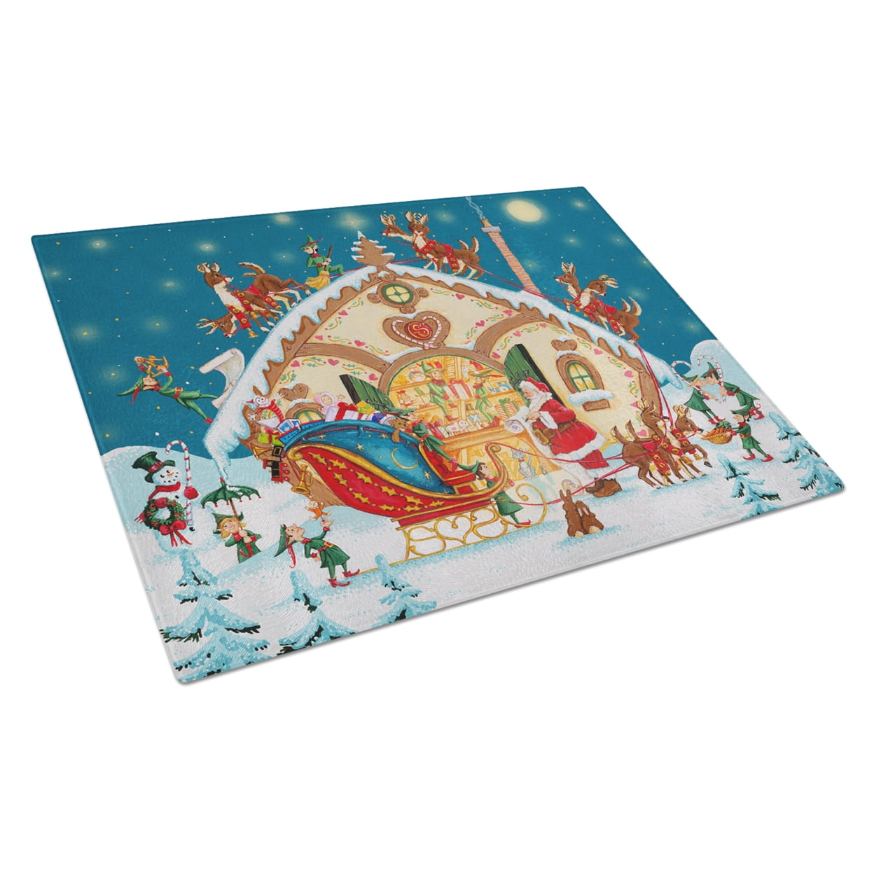 Carolines Treasures PJH3004LCB Santa Claus Loading the Sleigh Glass Cutting Board Large, 12H x 16W, multicolor