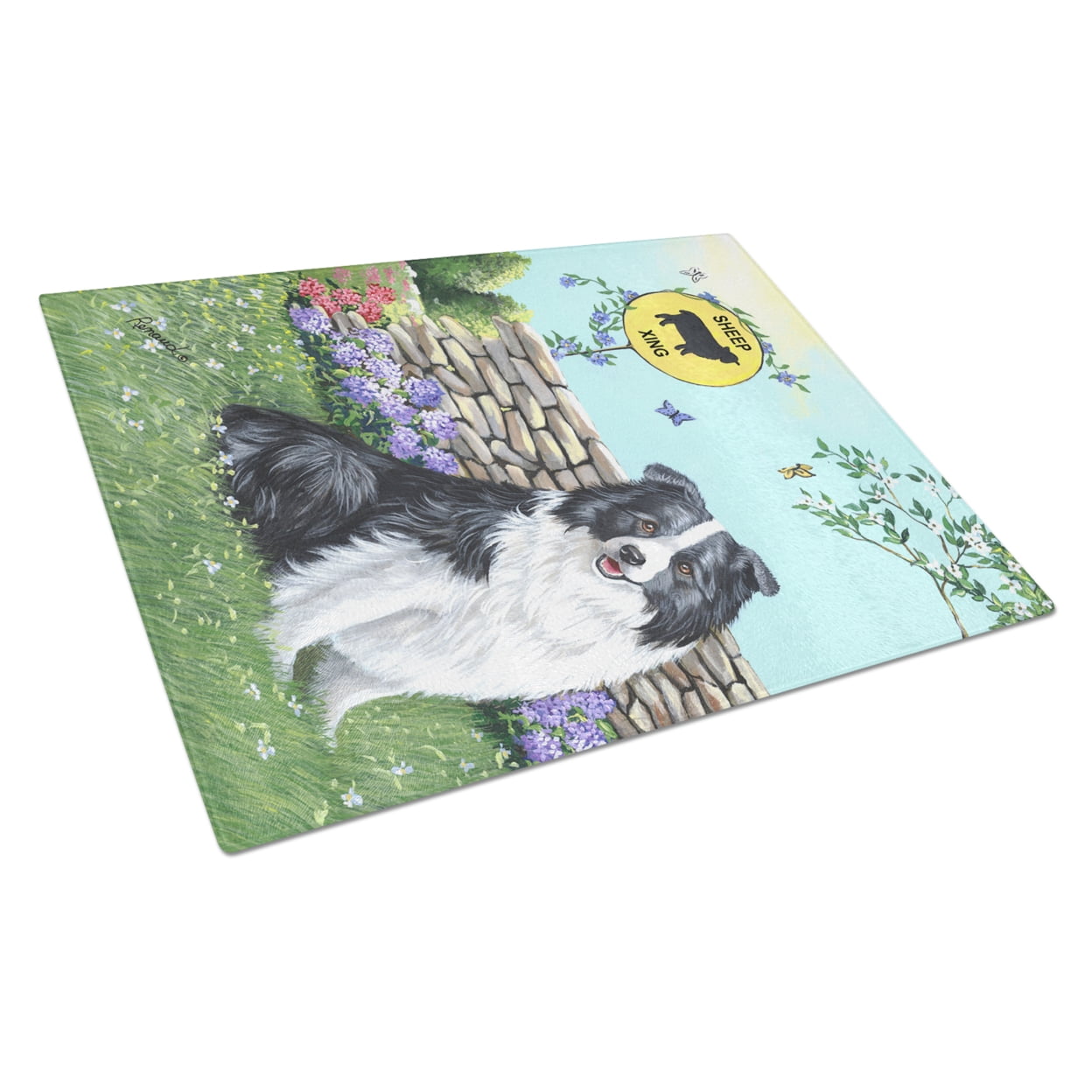 Carolines Treasures PPP3030LCB Border Collie Crossing Glass Cutting Board Large, 12H x 16W, multicolor