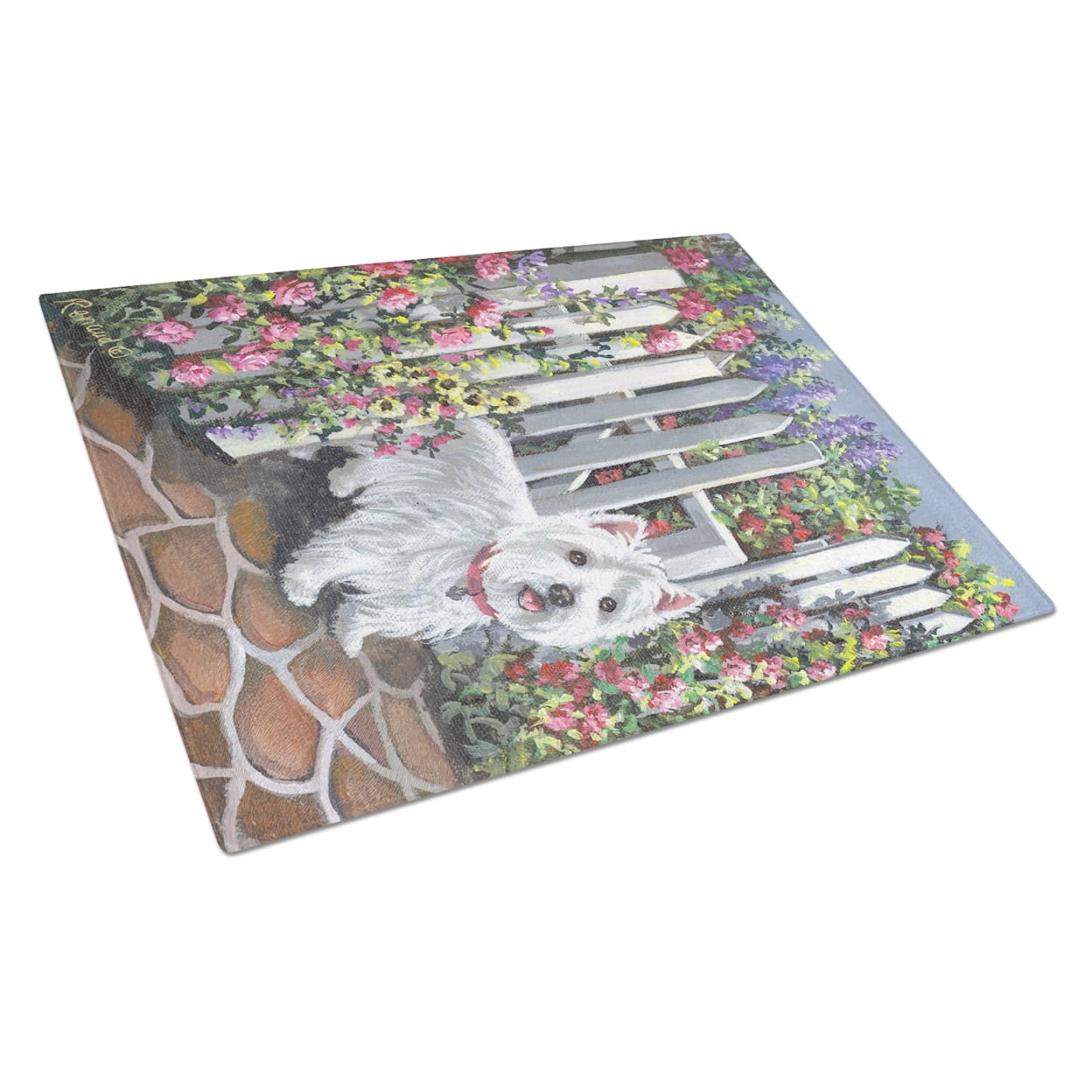 Carolines Treasures PPP3199LCB Westie At the Gate Glass Cutting Board Large, 12H x 16W, multicolor