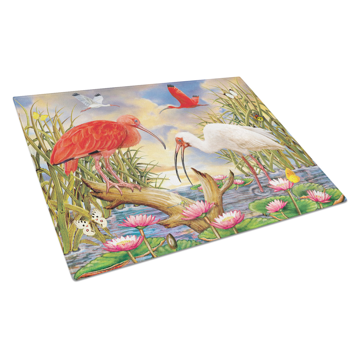 Carolines Treasures PRS4033LCB Scarlet And White Ibis Glass Cutting Board Large, 12H x 16W, multicolor