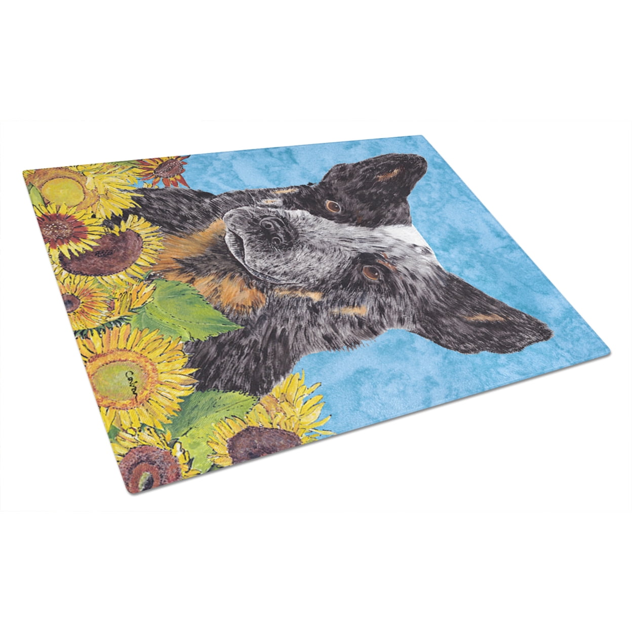 Carolines Treasures SC9055LCB Australian Cattle Dog in Summer Flowers Glass Cutting Board Large, 12H x 16W, multicolor