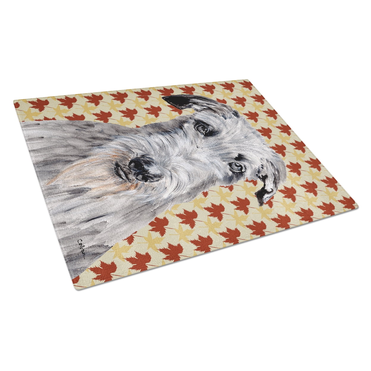 Carolines Treasures SC9682LCB Scottish Deerhound Fall Leaves Glass Cutting Board Large, 12H x 16W, multicolor