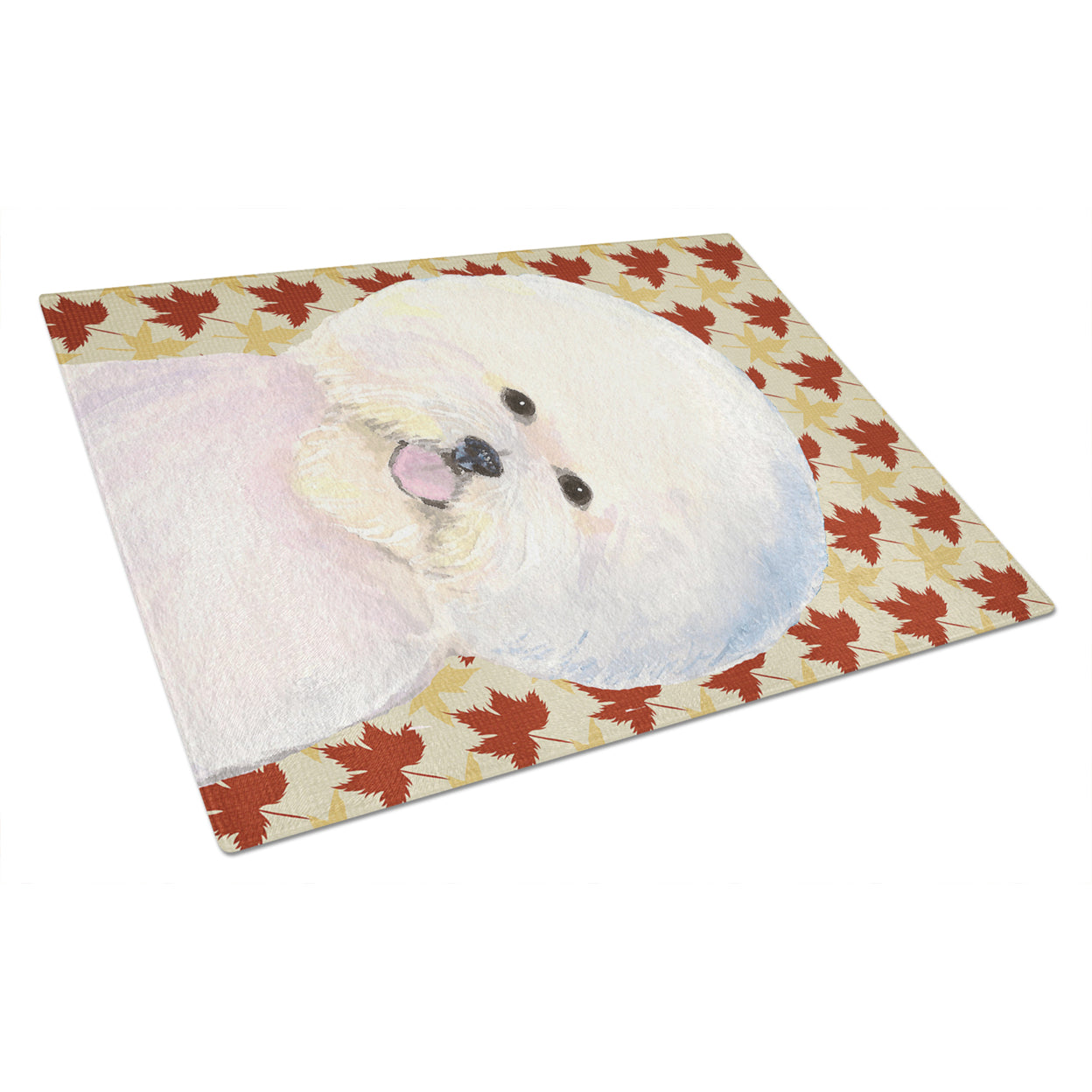 Carolines Treasures SS4330LCB Bichon Frise Fall Leaves Portrait Glass Cutting Board Large, 12H x 16W, multicolor