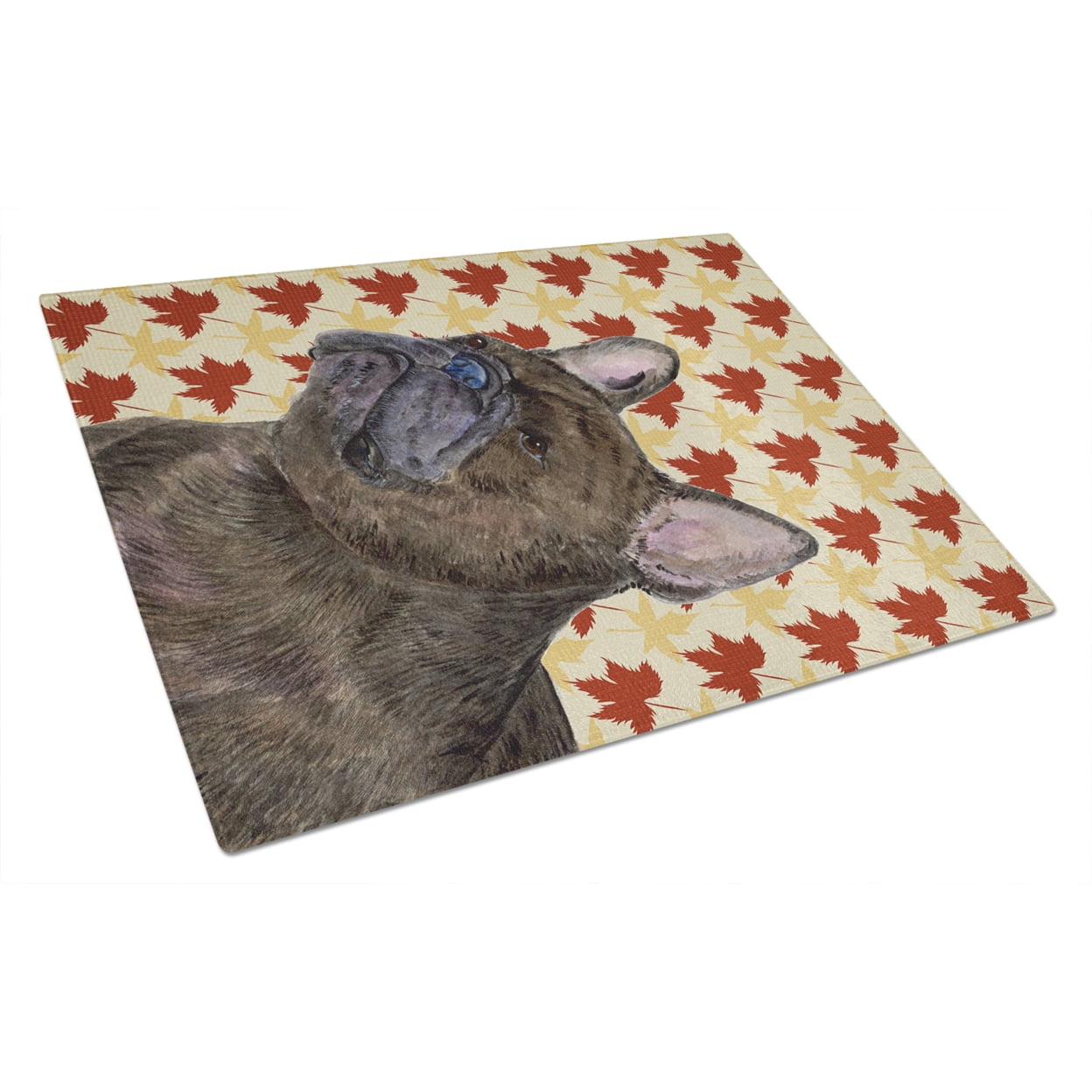 Carolines Treasures SS4337LCB French Bulldog Fall Leaves Portrait Glass Cutting Board Large, 12H x 16W, multicolor