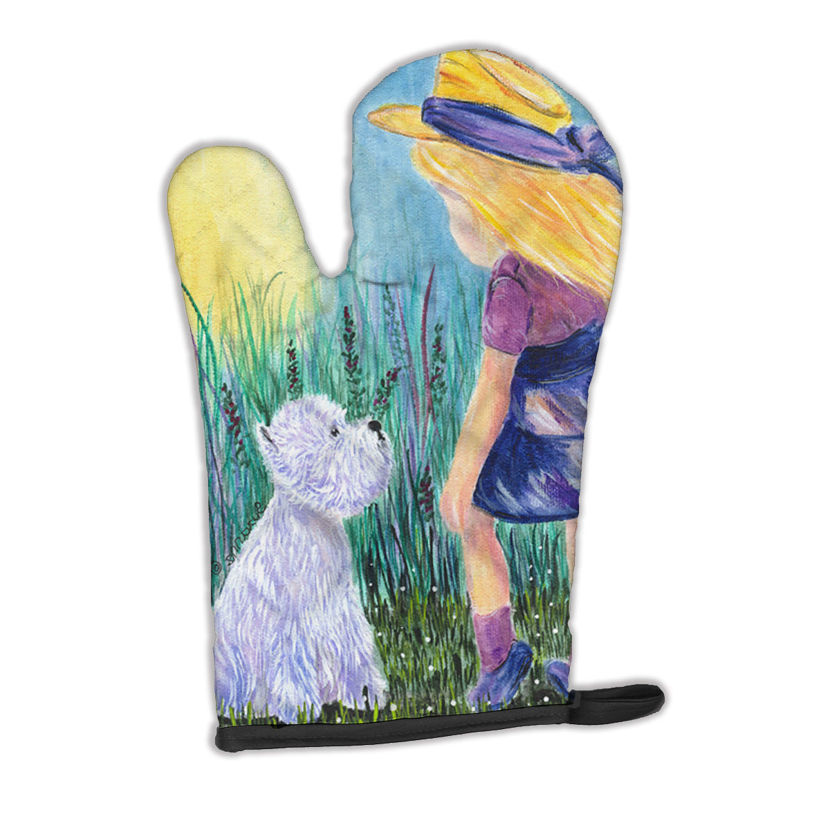 Little Girl with Westie Oven Mitt