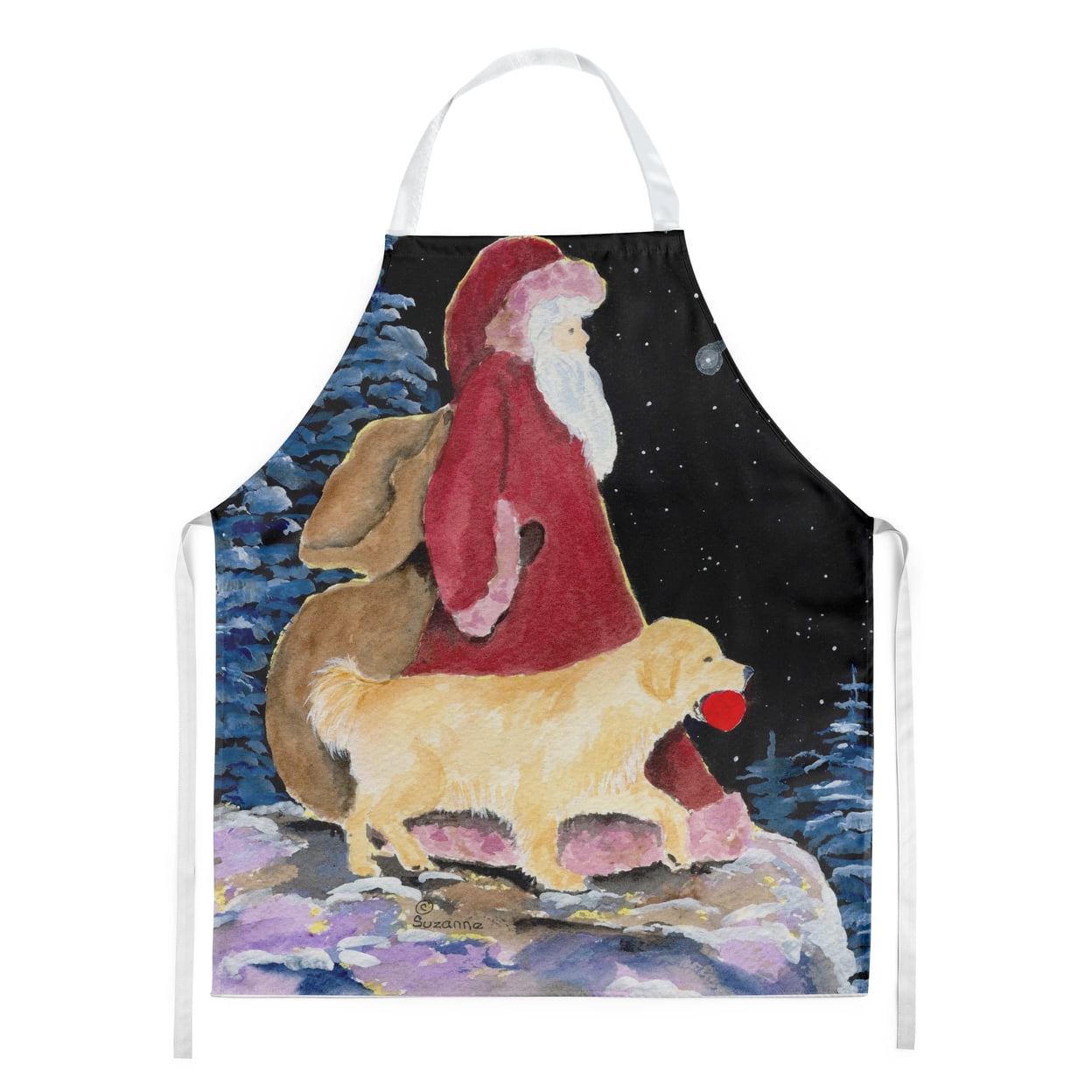 Carolines Treasures SS8973APRON Santa Claus with Golden Retriever Apron Large multicolor