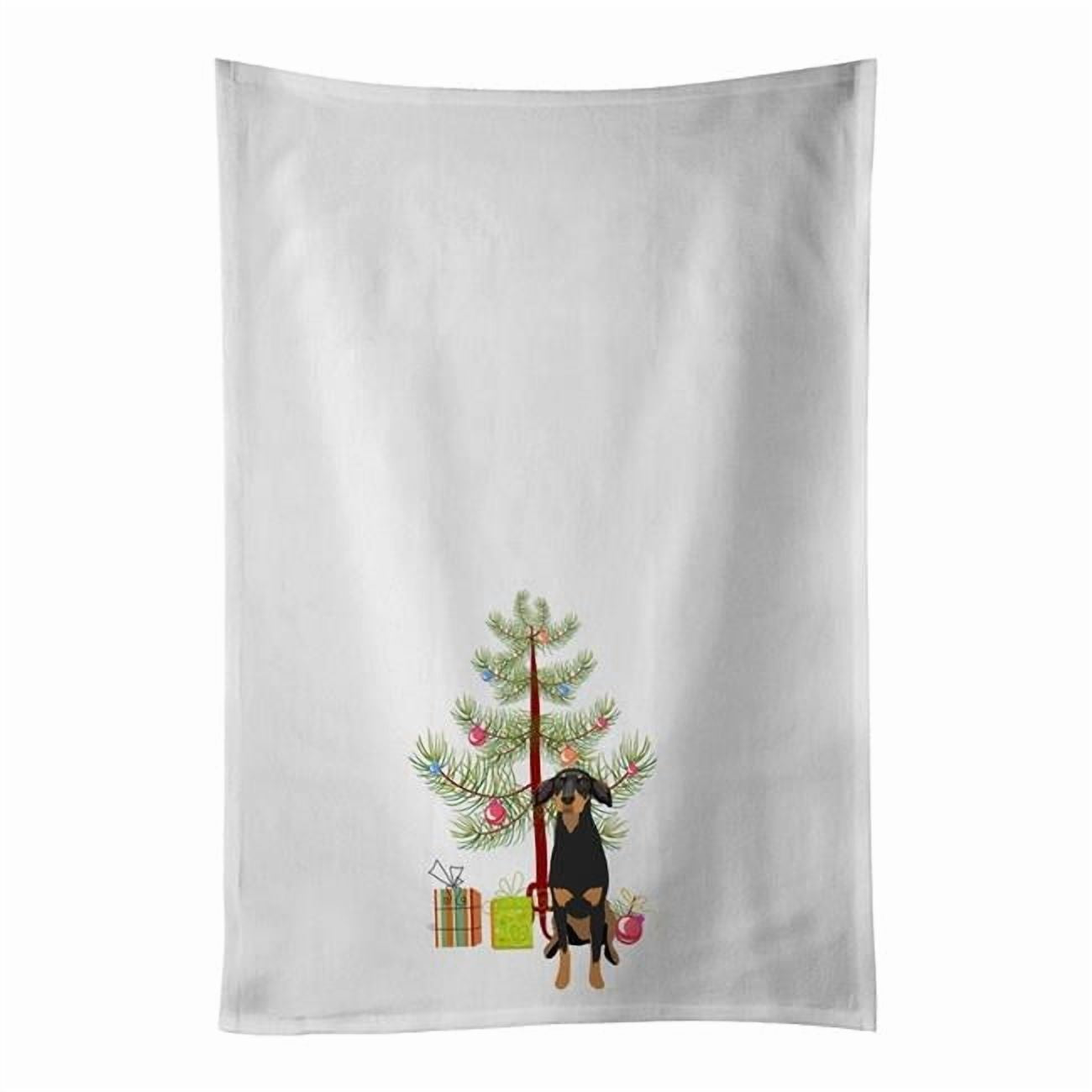 Carolines Treasures WDK2998WTKT 28 x 19 in. Unisex Doberman Pinscher Black & Rust Natural Ears No.2 Christmas White Dish Towels Kitchen Towel - Set of 2