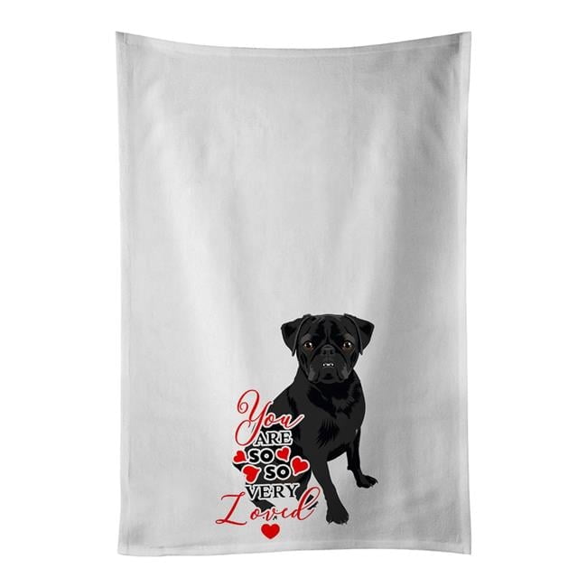 Carolines Treasures WDK4002WTKT 28 x 19 in. Unisex Pug Black No.2 So Loved White Dish Towels Kitchen Towel - Set of 2