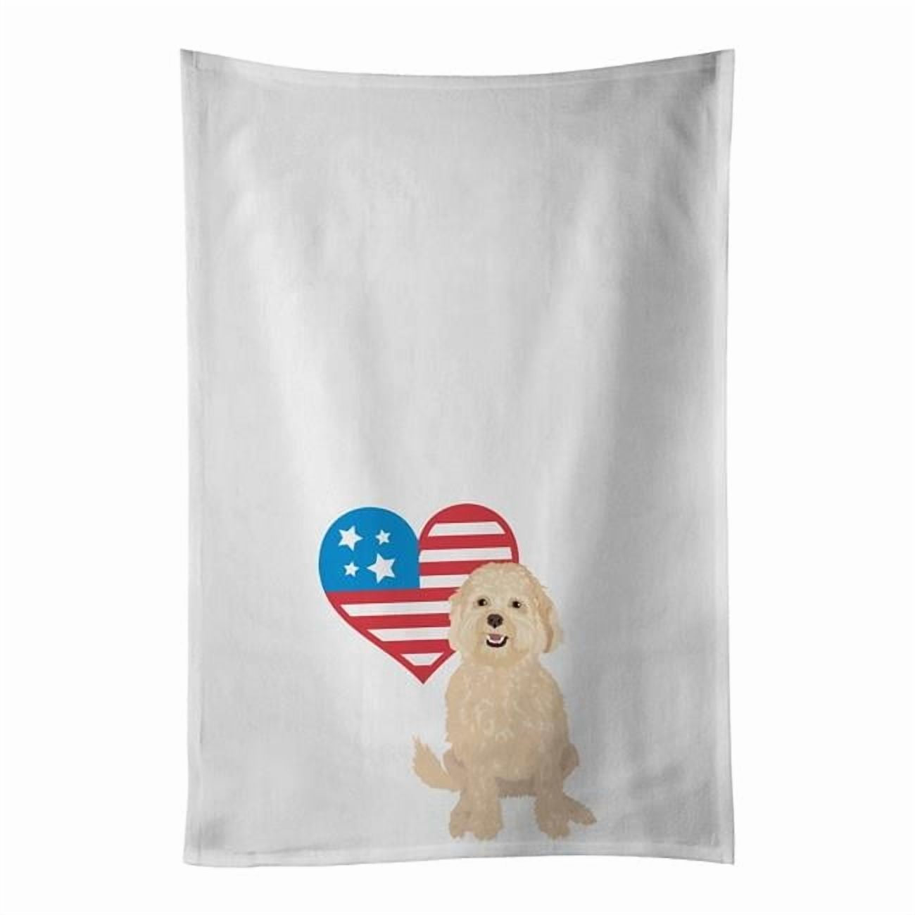 Carolines Treasures WDK4134WTKT 28 x 19 in. Unisex Doodle Fawn No.1 Patriotic White Dish Towels Kitchen Towel - Set of 2