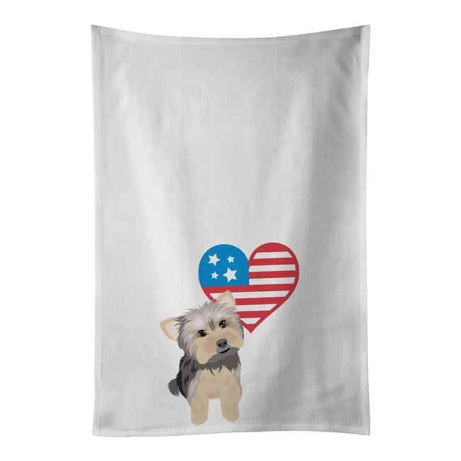 Carolines Treasures WDK4302WTKT 28 x 19 in. Unisex Yorkie Blue & Tan No.2 Patriotic White Dish Towels Kitchen Towel - Set of 2