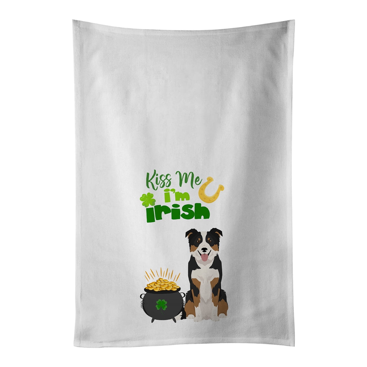 Carolines Treasures WDK4748WTKT Tricolor Border Collie St. Patricks Day White Kitchen Towel Set of 2 Dish Towels 19 X