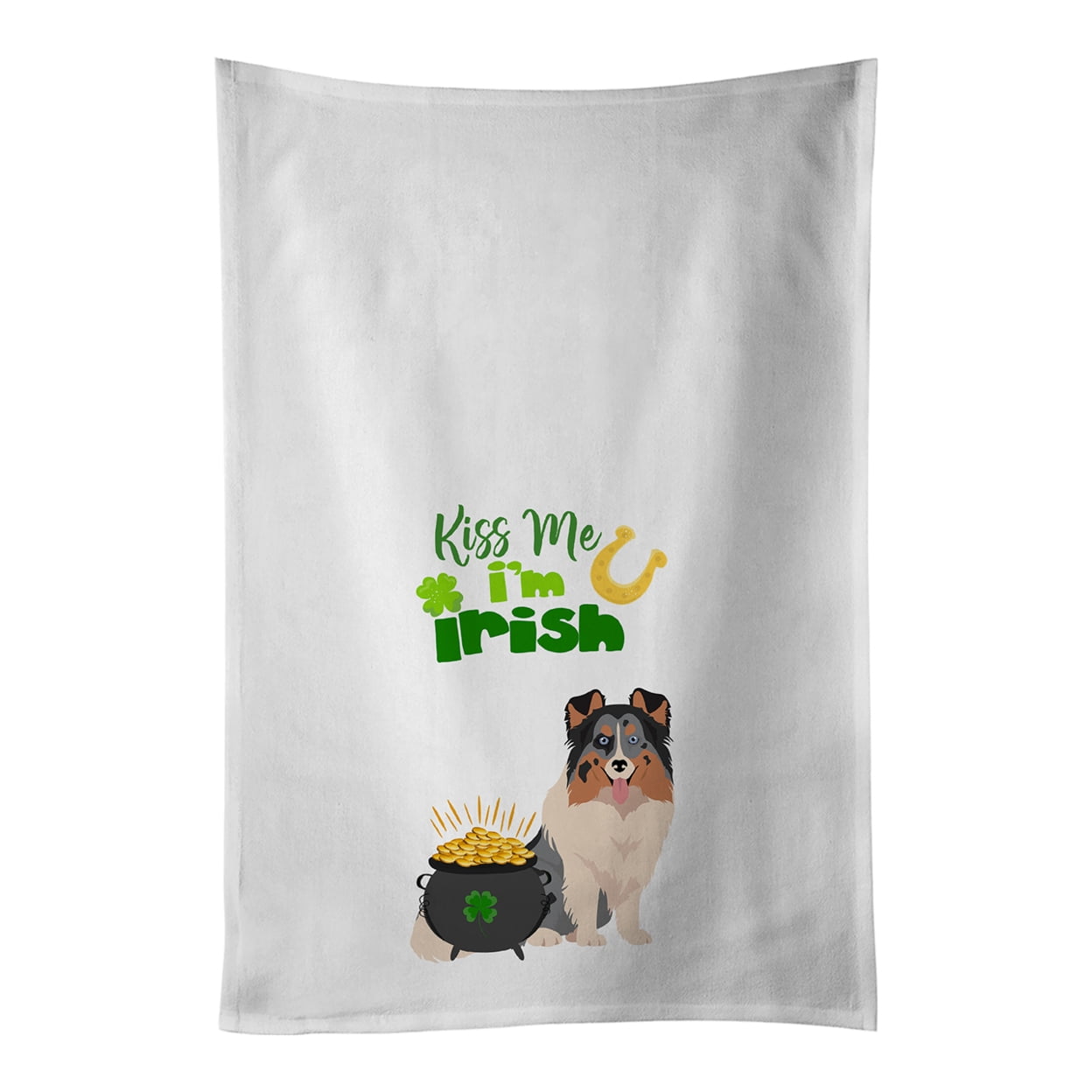 Carolines Treasures WDK4899WTKT Blue Merle Sheltie St. Patricks Day White Kitchen Towel Set of 2 Dish Towels 19 X 25"