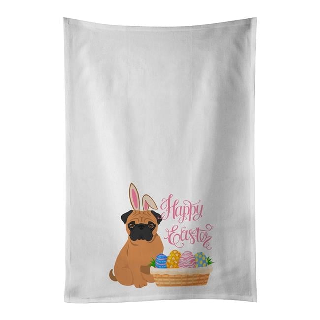 Carolines Treasures WDK5082WTKT 28 x 19 in. Apricot Pug Easter White Kitchen Towel, Set of 2