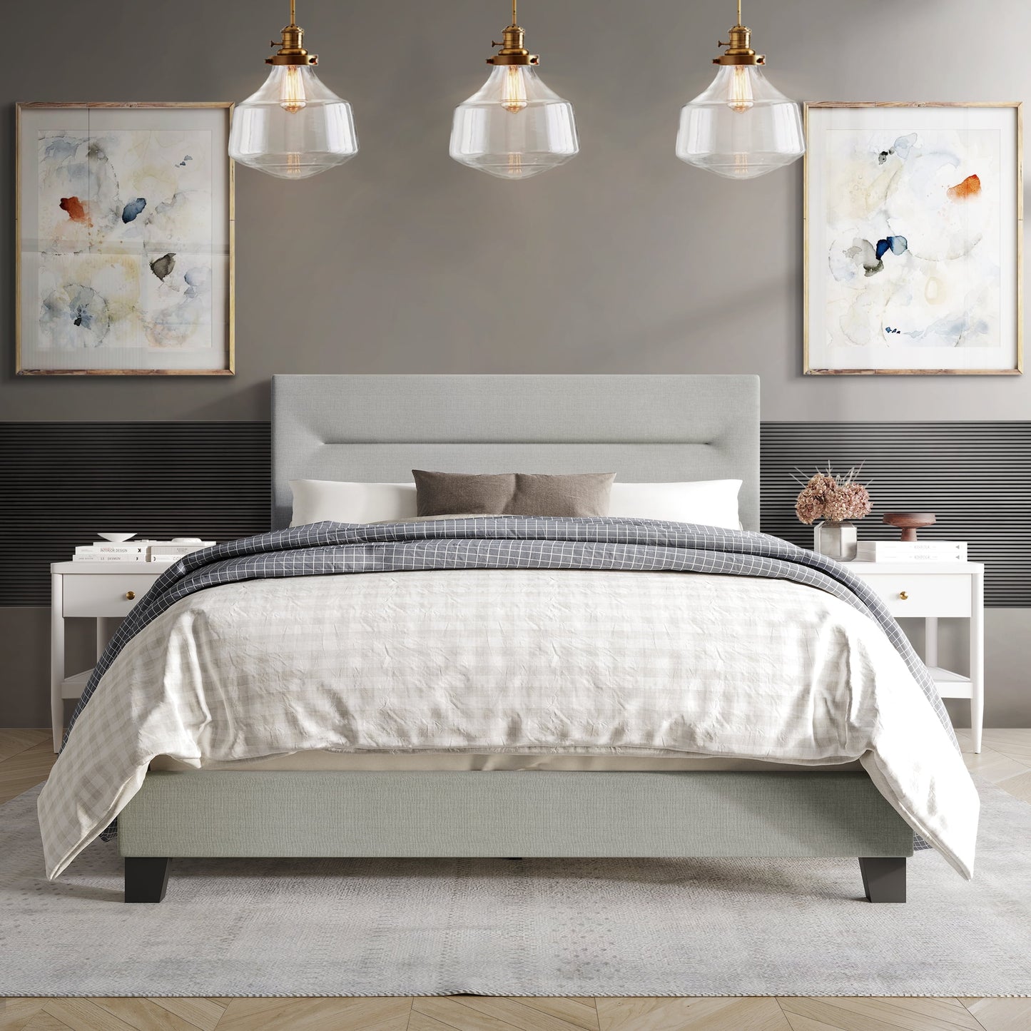 Castle Place Simple Linen Upholstered Full Bed, Grey