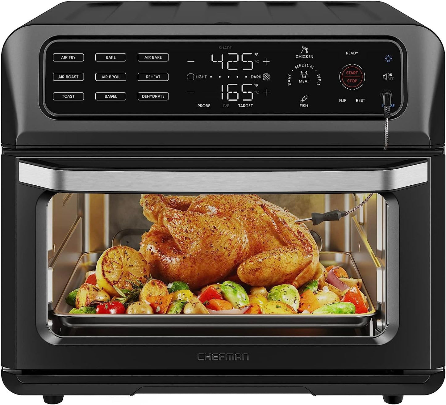 Chefman Dual Function Digital Air Fryer Oven with Temperature Probe, Black