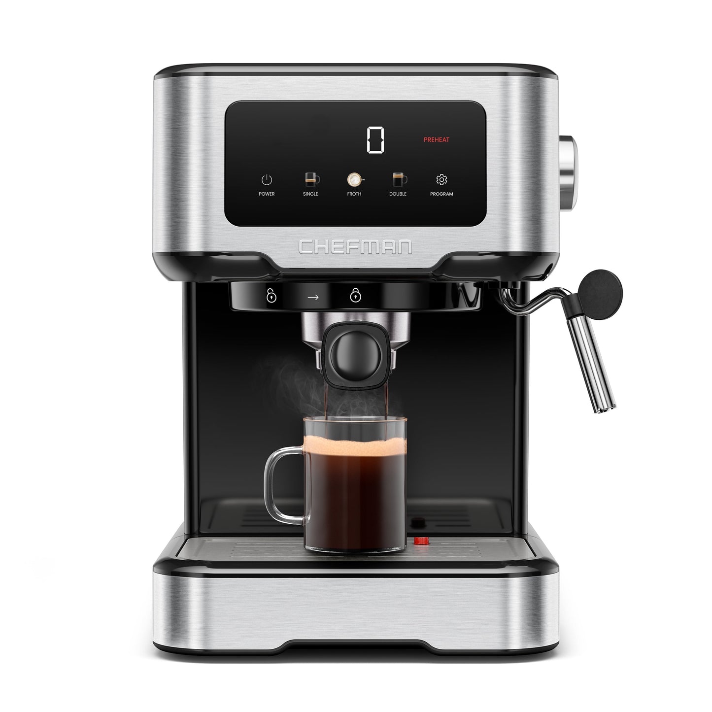 Chefman CraftBrew Espresso Machine w/ Steam Wand and Touch Controls – Stainless Steel, New