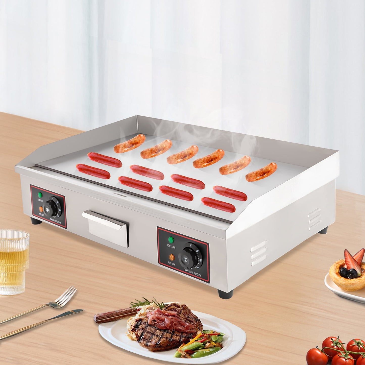 ChicHomey Electric Countertop Flat Top Griddle Stainless Steel Commercial Kitchen Grill US