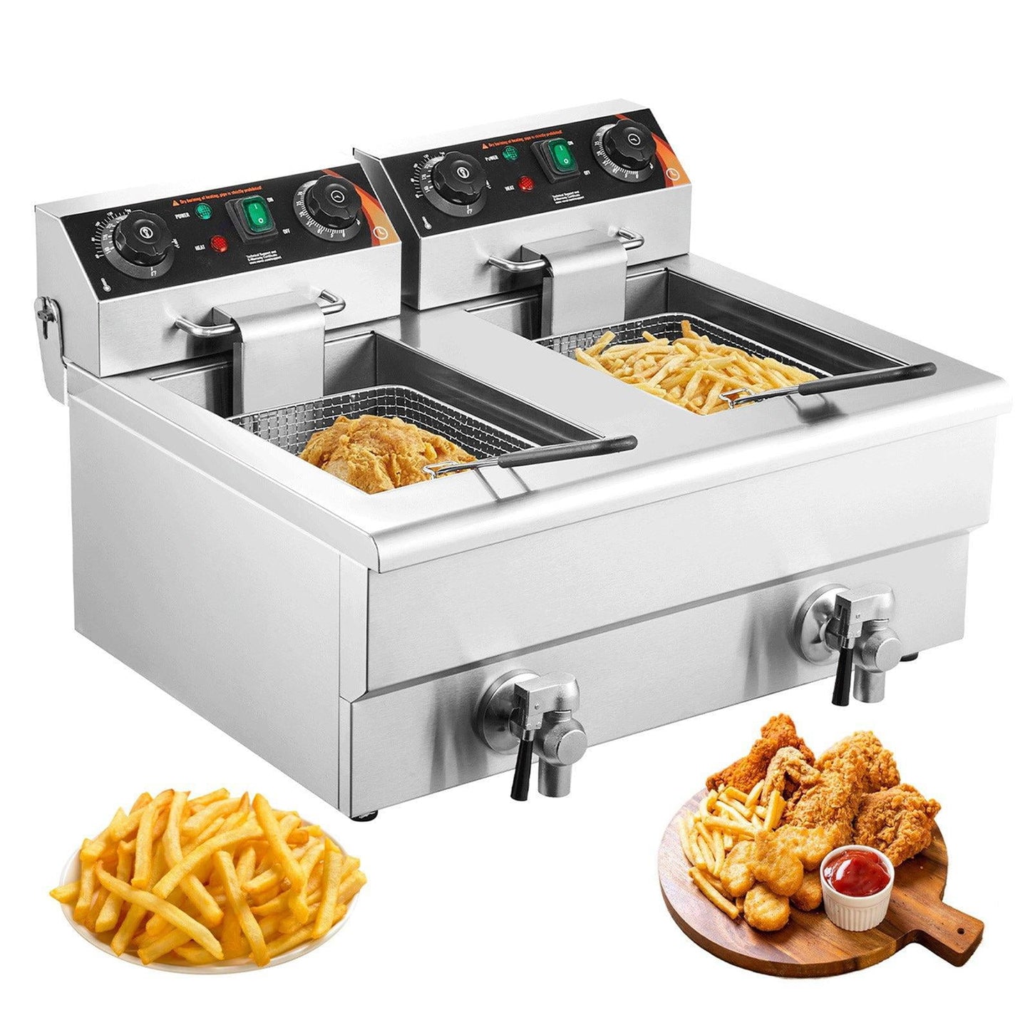Choco Moon Electric Fryer with 2 Tanks, 3000W Countertop Deep Fryer for Restaurant, Commercial, Fast Food