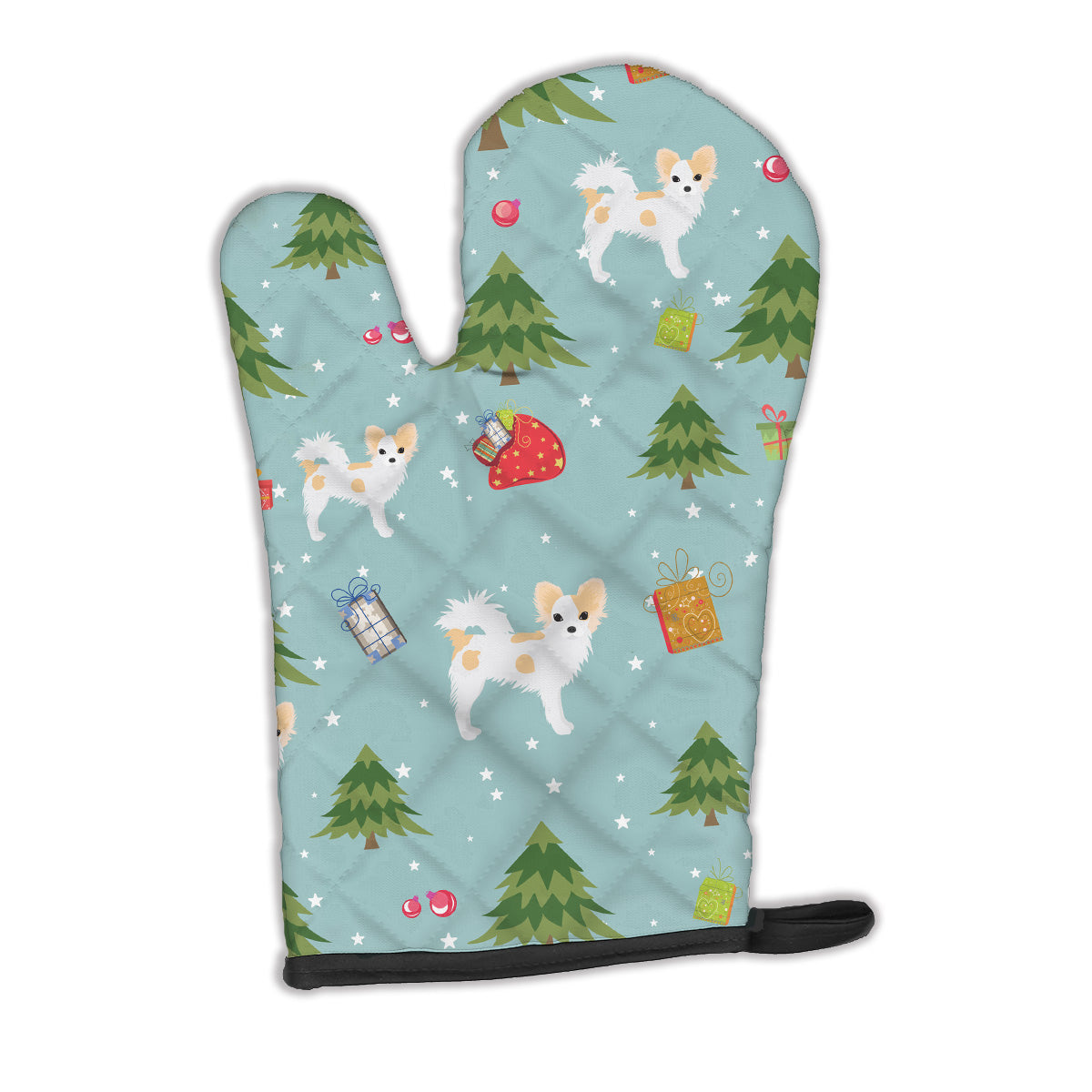 Christmas Longhair Pied Chihuahua Oven Mitt