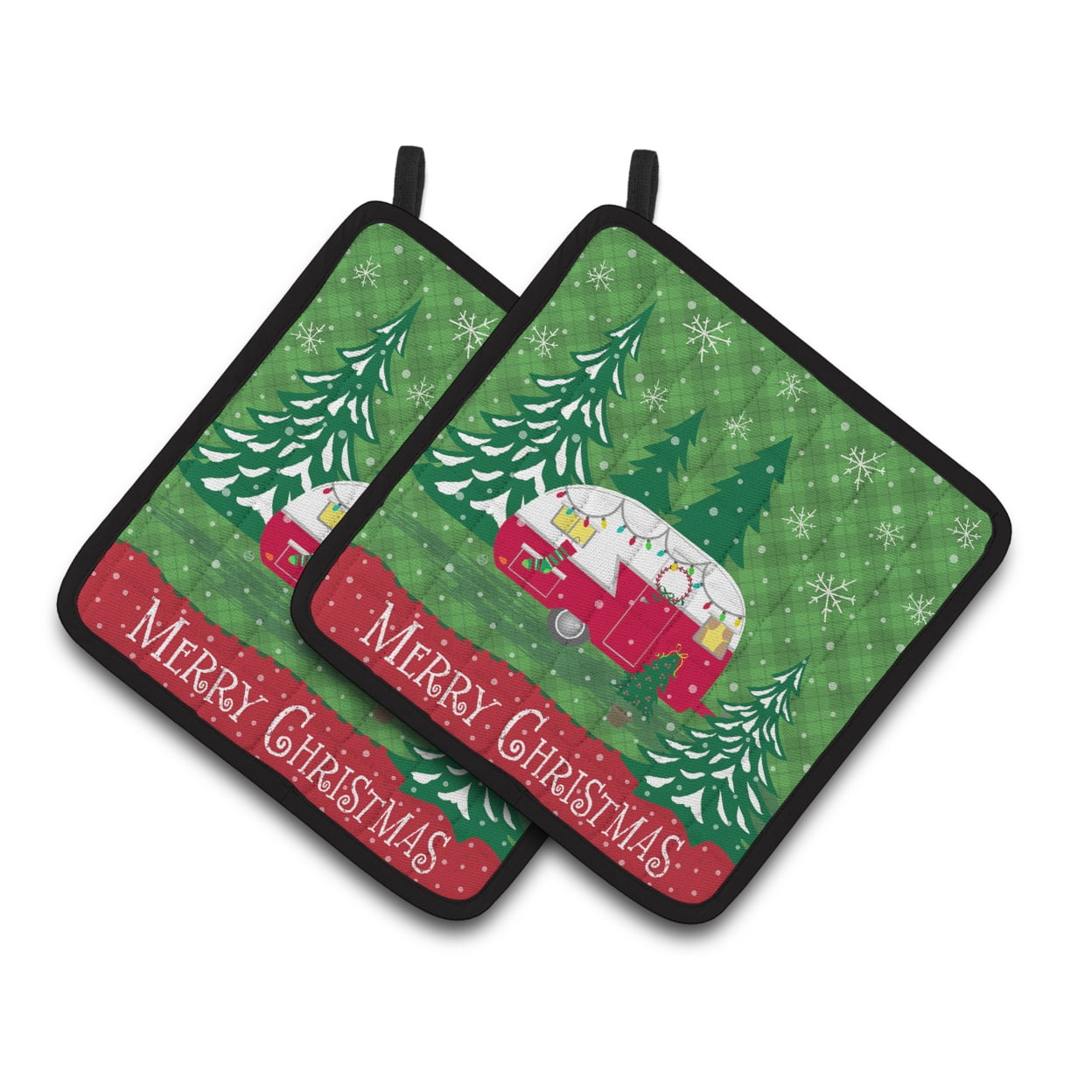 Christmas Vintage Glamping Trailer Pair of Pot Holders